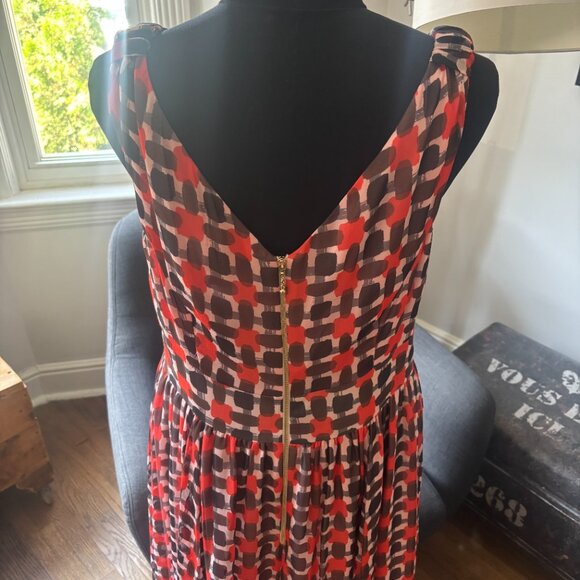 Kate Spade Sheer Silk Dress Black Red Pink block pattern - Picture 8 of 14